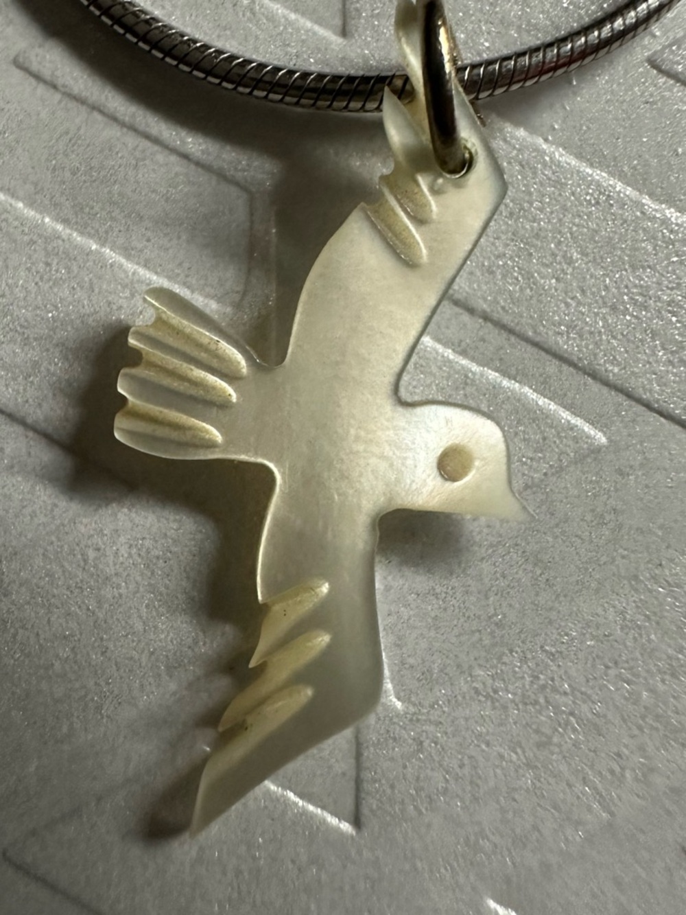 Mother-of-Pearl Bird Pendant (3/4”) Necklace (18”) Silver-tone chain